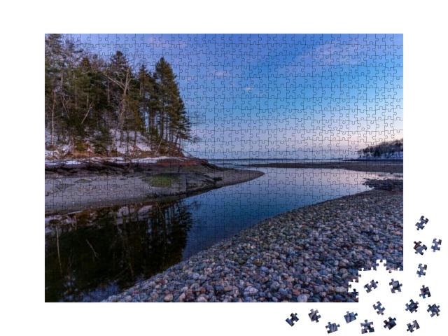 Tidal River in Maine At Low Tide During Sunset... Jigsaw Puzzle with 1000 pieces