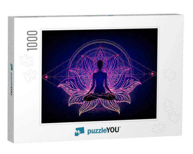 Chakra Concept. Inner Love, Light & Peace. Buddha Silhoue... Jigsaw Puzzle with 1000 pieces