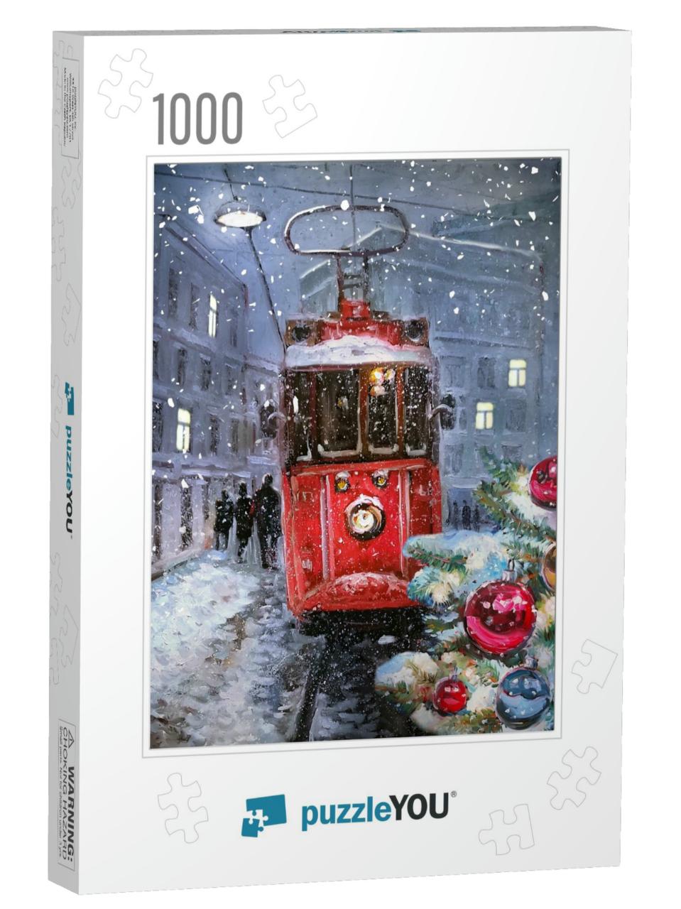 Oil Painting on Canvas - Winter Town Landscape with Decor... Jigsaw Puzzle with 1000 pieces