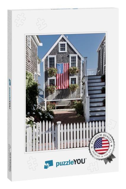 United States Flag At Suburban Neighborhood. Provincetown... Jigsaw Puzzle