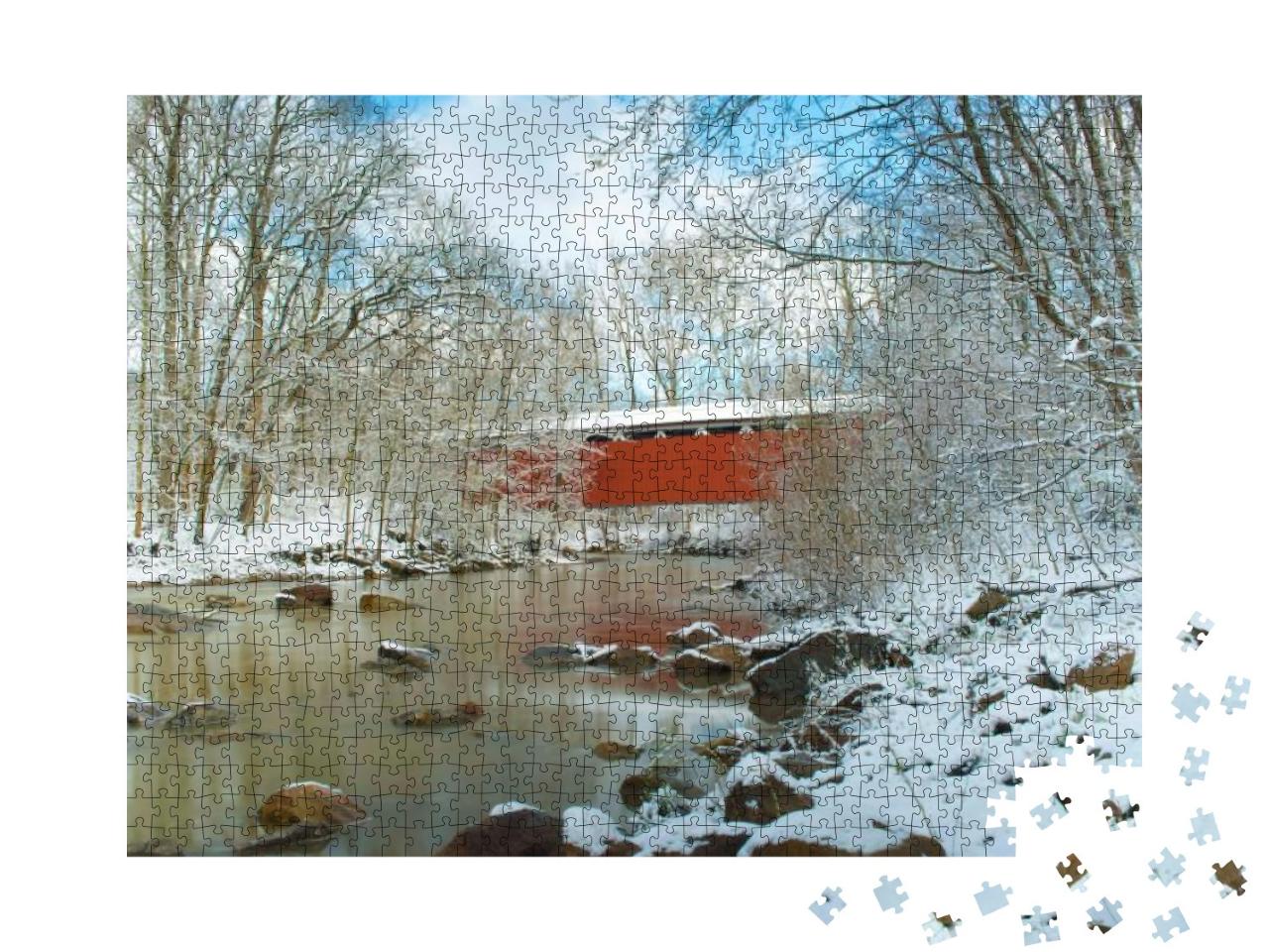 Everett Covered Bridge in the Winter. Located in Cuyahoga... Jigsaw Puzzle with 1000 pieces