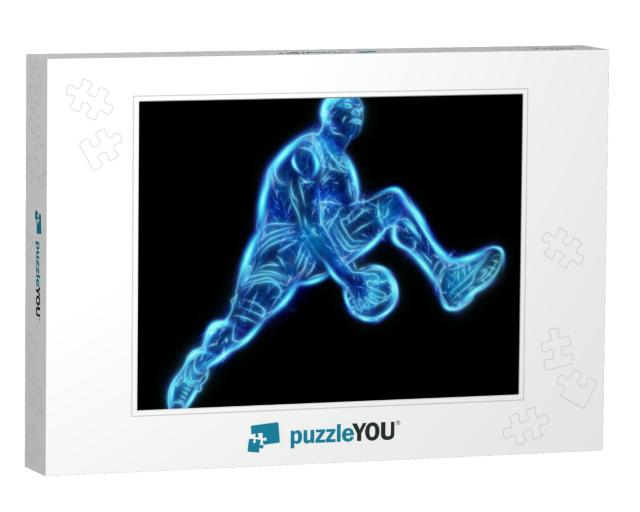 Neon Image of a Professional Basketball Player Jumping wi... Jigsaw Puzzle