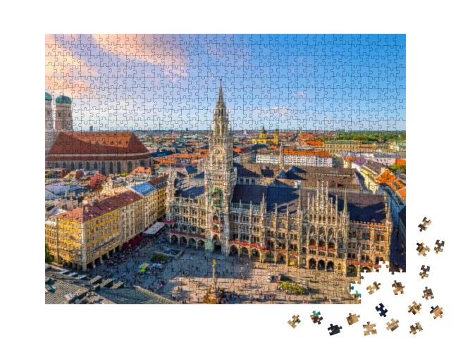 Munich Skyline with Marienplatz Town Hall in Germany... Jigsaw Puzzle with 1000 pieces