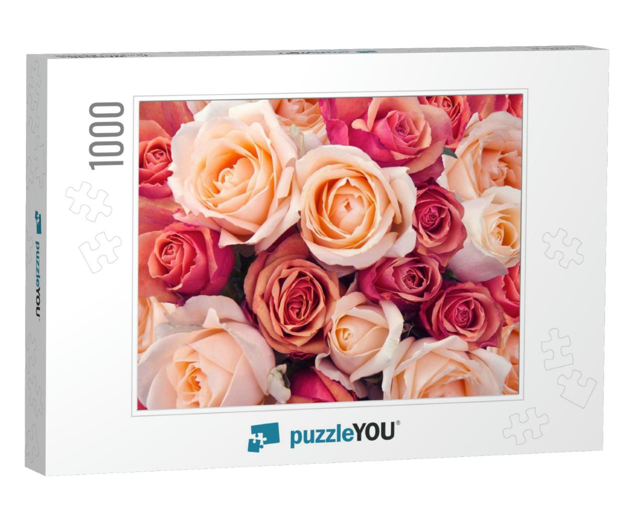 Background of Pink Orange & Peach Roses... Jigsaw Puzzle with 1000 pieces