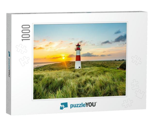Sunrise At Lighthouse in List on the Island of Sylt, Schl... Jigsaw Puzzle with 1000 pieces