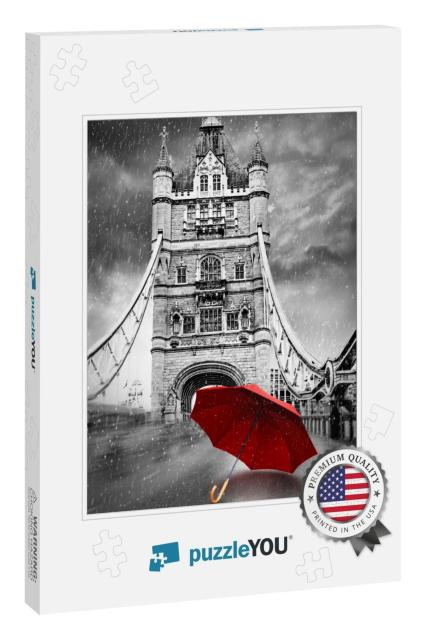 Tower Bridge on River Thames with Umbrella on a Raining D... Jigsaw Puzzle