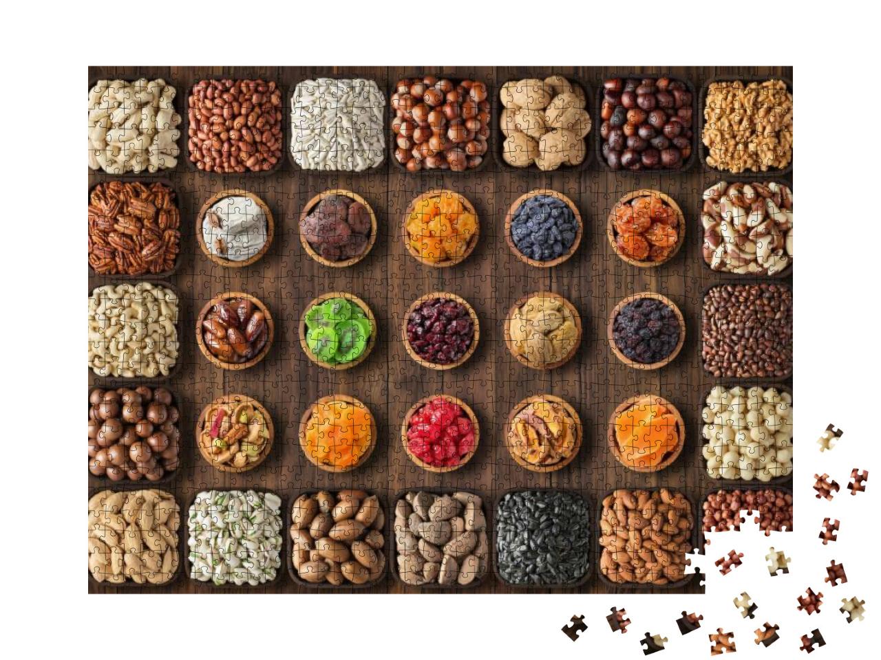 Mix Nuts & Dried Fruit on Table Background... Jigsaw Puzzle with 1000 pieces