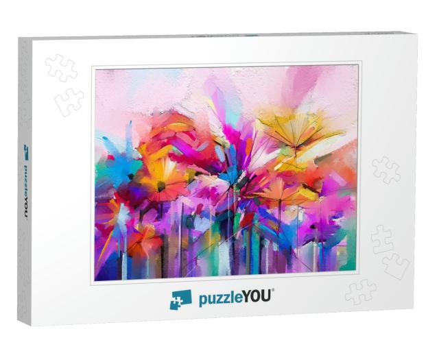 Abstract Colorful Oil, Acrylic Painting of Spring Flower... Jigsaw Puzzle