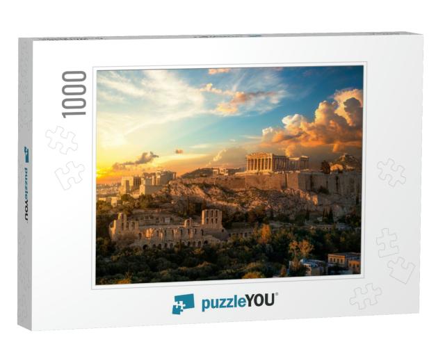Acropolis of Athens At Sunset with a Beautiful Dramatic S... Jigsaw Puzzle with 1000 pieces