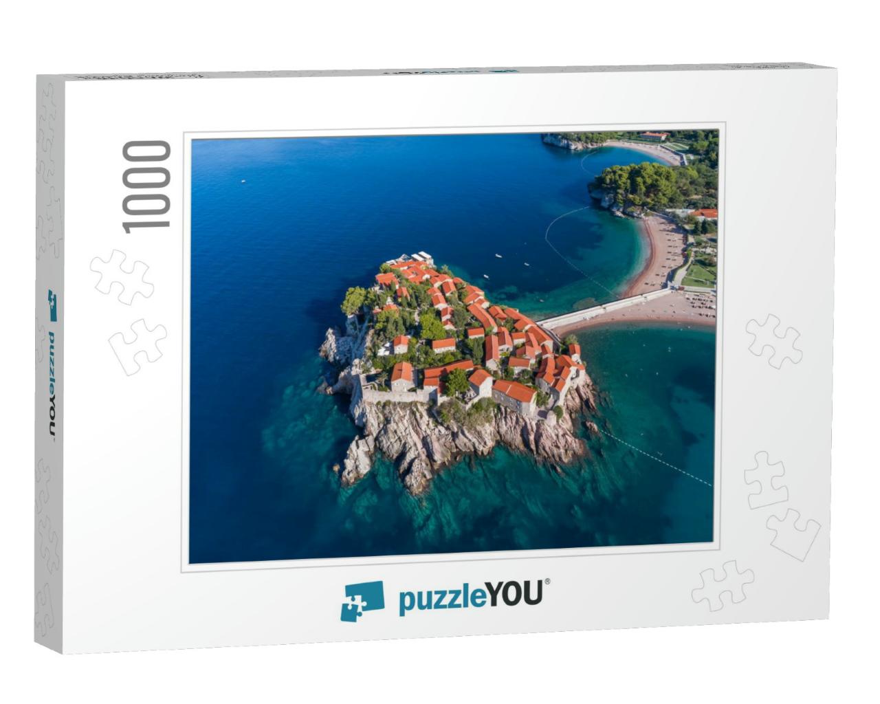 Aerial View of the Hotel Sveti Stefan from the Sea. Monte... Jigsaw Puzzle with 1000 pieces