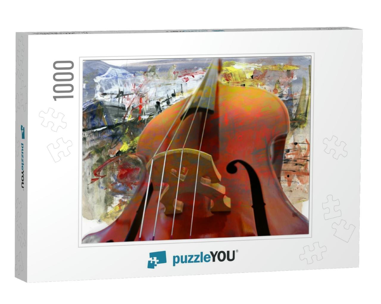 Double Bass & Abstract Acrylic Paintings, Artistic Backgr... Jigsaw Puzzle with 1000 pieces