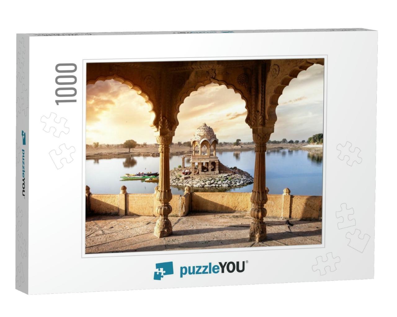 Arches & Temple in Gadi Sagar Lake At Sunset Sky in Jaisa... Jigsaw Puzzle with 1000 pieces