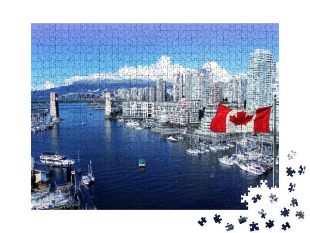 Canadian Flag in Front of View of False Creek & the Burra... Jigsaw Puzzle with 1000 pieces
