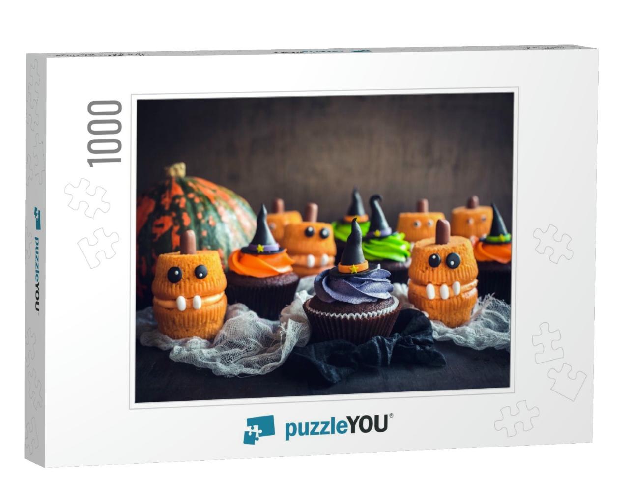 Scary Halloween Cup Cakes on the Table, Selective Focus... Jigsaw Puzzle with 1000 pieces
