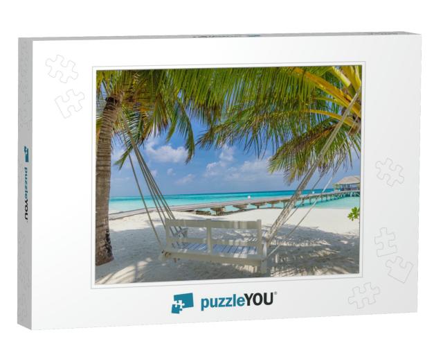Tropical Beach, Summer Landscape with Beach Swing or Hamm... Jigsaw Puzzle