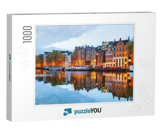 Night City View of Amsterdam, the Netherlands with Amstel... Jigsaw Puzzle with 1000 pieces