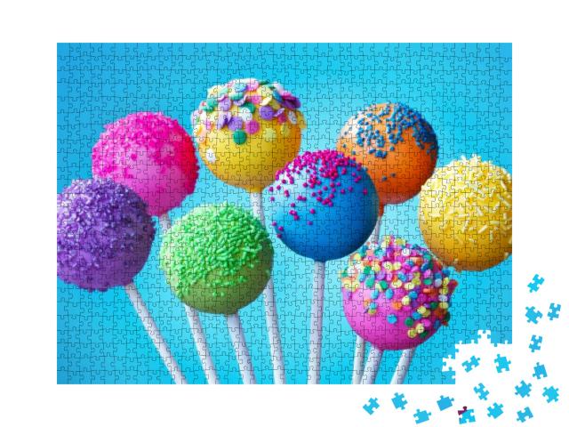 Brightly Colored Cake Pops on a Blue Background... Jigsaw Puzzle with 1000 pieces