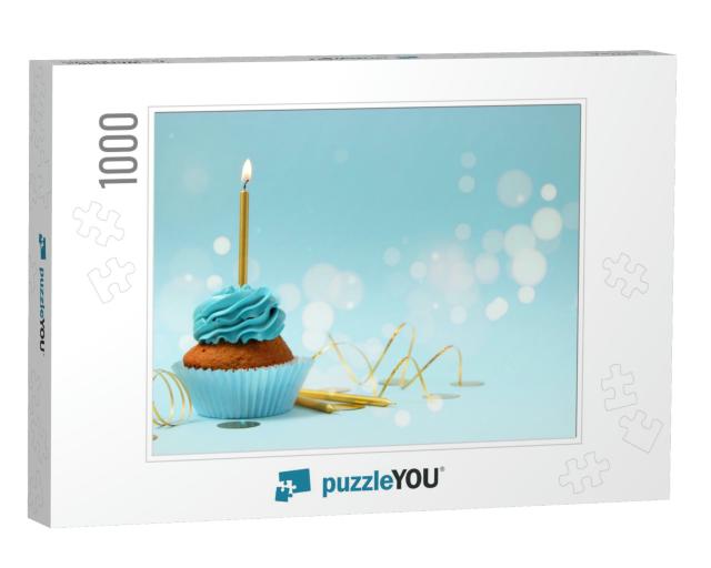 Cupcake with Cream & a Burning Candle for a Birthday or O... Jigsaw Puzzle with 1000 pieces