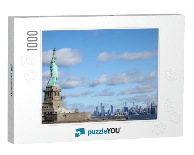 The Statue of Liberty in New York Against a Blue Sky... Jigsaw Puzzle with 1000 pieces