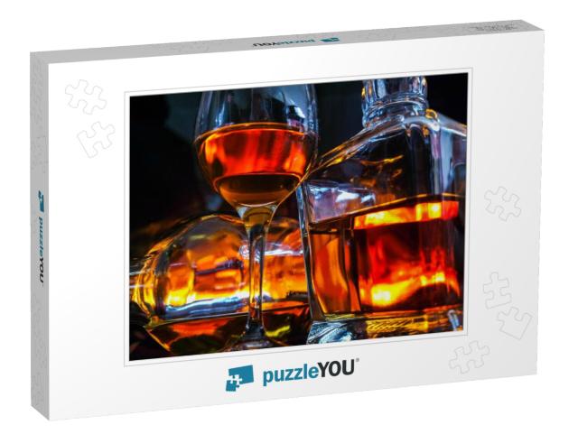 Alcoholic Drink Background with Open Fire. Whisky, Whiske... Jigsaw Puzzle