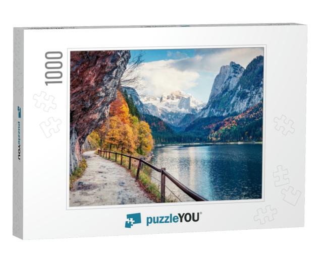Peaceful Autumn Scene of Vorderer Gosausee Lake with Dach... Jigsaw Puzzle with 1000 pieces