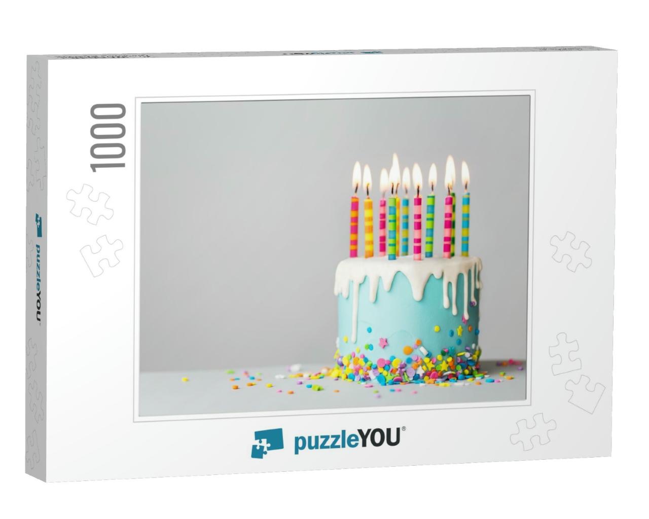 Birthday Cake with White Drip Icing, Sprinkles & Colorful... Jigsaw Puzzle with 1000 pieces