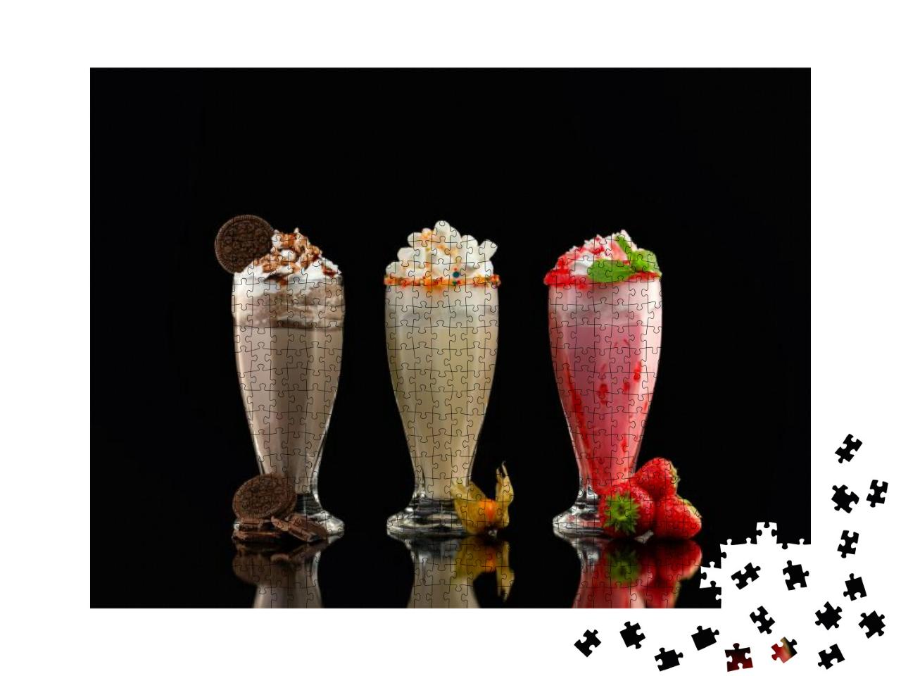 Three Glasses of Colorful Milkshake Cocktails - Chocolate... Jigsaw Puzzle with 1000 pieces