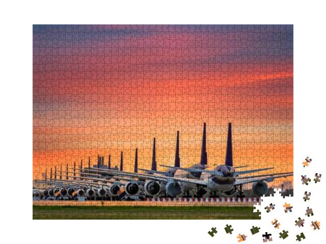 Commercial Airplane Parking At the Airport Are Stopped... Jigsaw Puzzle with 1000 pieces