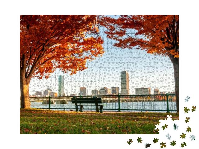 Boston Skyline in Autumn Viewed from Across the River... Jigsaw Puzzle with 1000 pieces