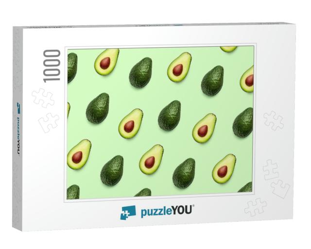 Fresh Avocado Pattern on Light Green Background, Top View... Jigsaw Puzzle with 1000 pieces
