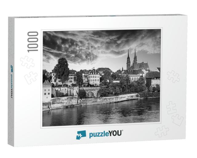 Sunset Over Old Town of Basel & Red Stone Munster Cathedr... Jigsaw Puzzle with 1000 pieces