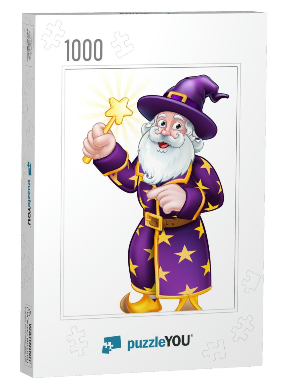 A Cute Wizard Cartoon Character Holding a Magic Wand... Jigsaw Puzzle with 1000 pieces