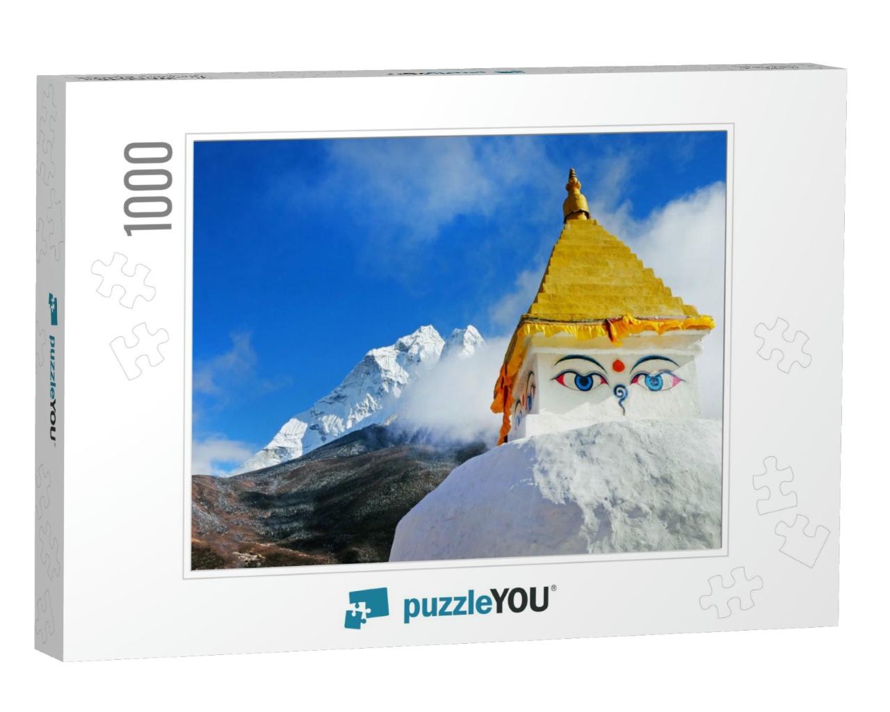 Buddhist Stupa & Prayer Flags in the Himalaya Mountains... Jigsaw Puzzle with 1000 pieces