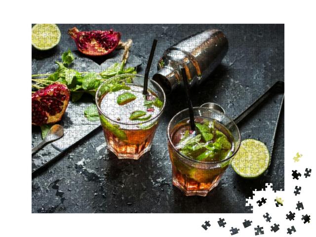 Refreshing Mojito Cocktail with Garnet, Mint & Lime, on a... Jigsaw Puzzle with 1000 pieces
