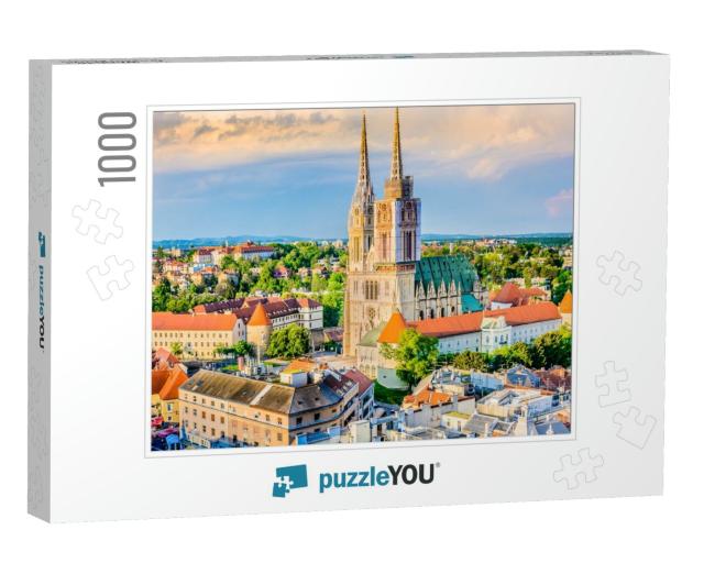 Aerial View on Cathedral in Zagreb City, Capital Town of... Jigsaw Puzzle with 1000 pieces