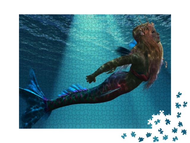 Mermaid of the Sea - Ocean Light Illuminates a Magical Me... Jigsaw Puzzle with 1000 pieces