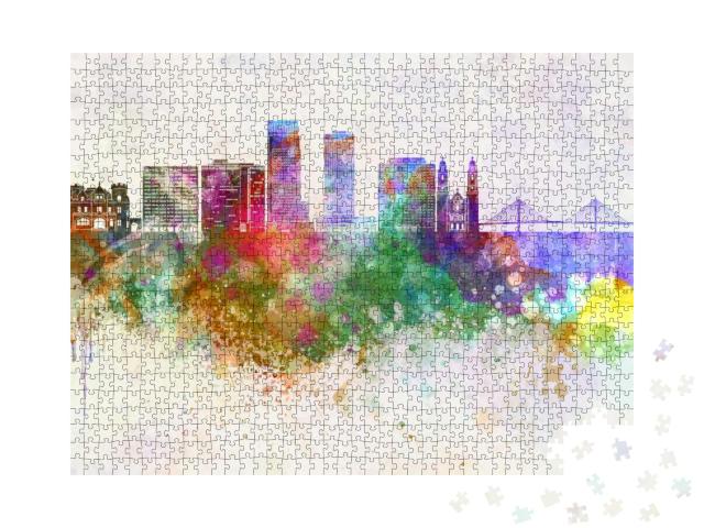 Omaha Skyline in Watercolor Background... Jigsaw Puzzle with 1000 pieces