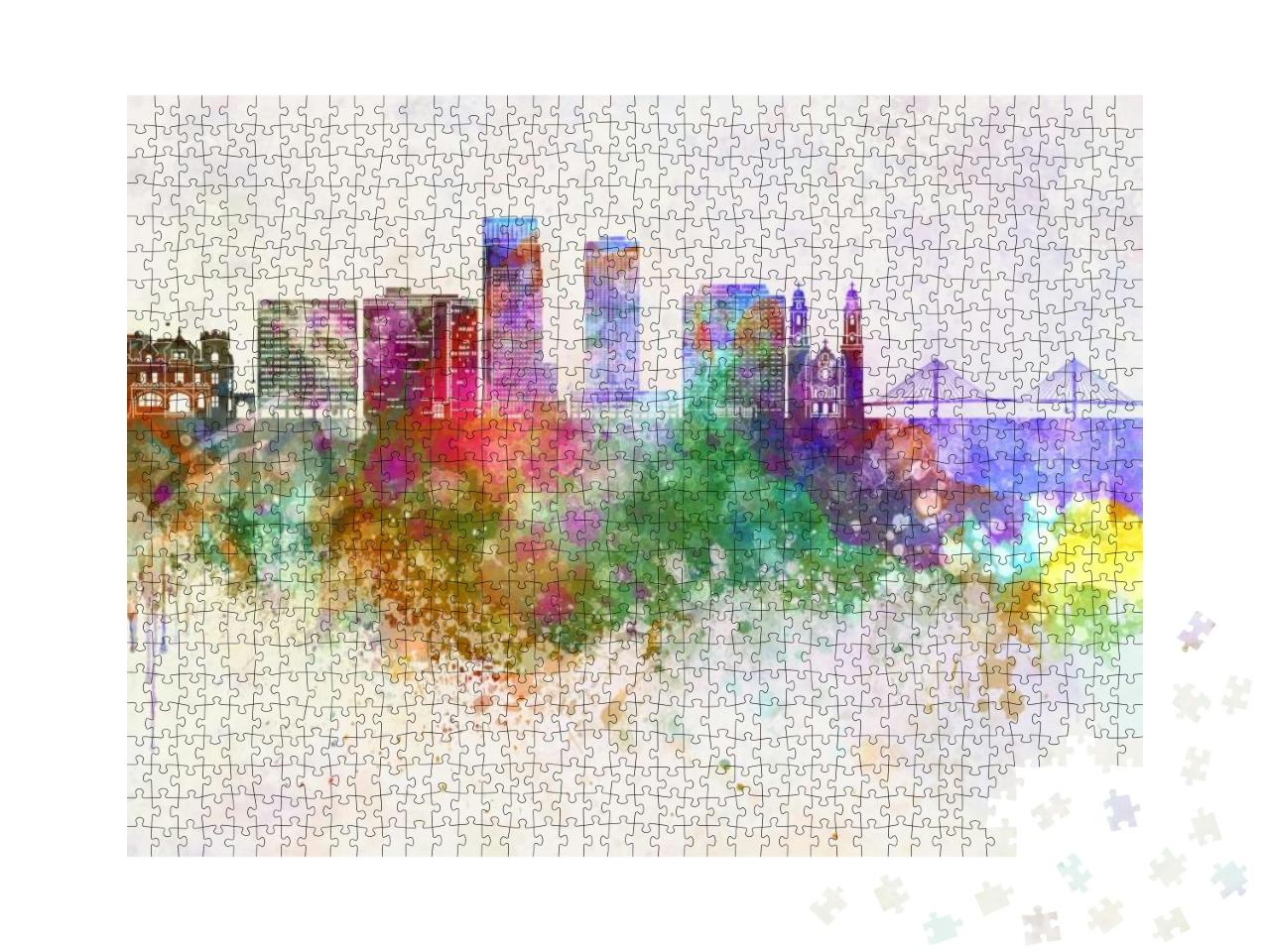 Omaha Skyline in Watercolor Background... Jigsaw Puzzle with 1000 pieces