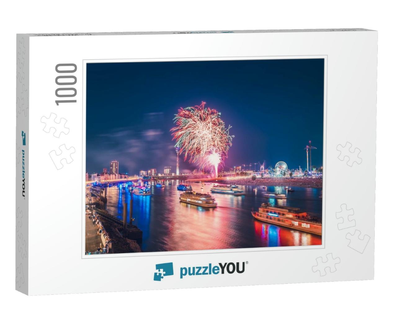 Fireworks Over the River in Dusseldorf, Germany... Jigsaw Puzzle with 1000 pieces