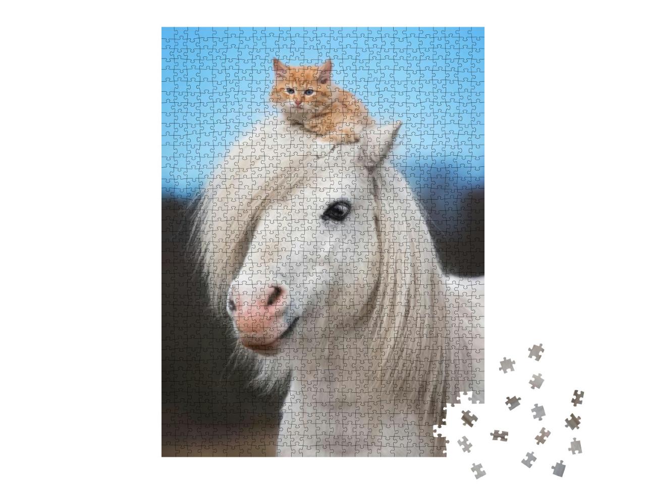 Little Red Kitten Sitting on the Head of White Shetland P... Jigsaw Puzzle with 1000 pieces