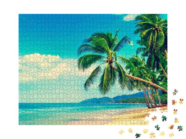 Beautiful Beach. View of Nice Tropical Beach with Palms A... Jigsaw Puzzle with 1000 pieces