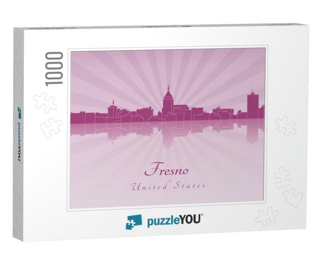 Fresno Skyline in Radiant Orchid in Editable Vector File... Jigsaw Puzzle with 1000 pieces