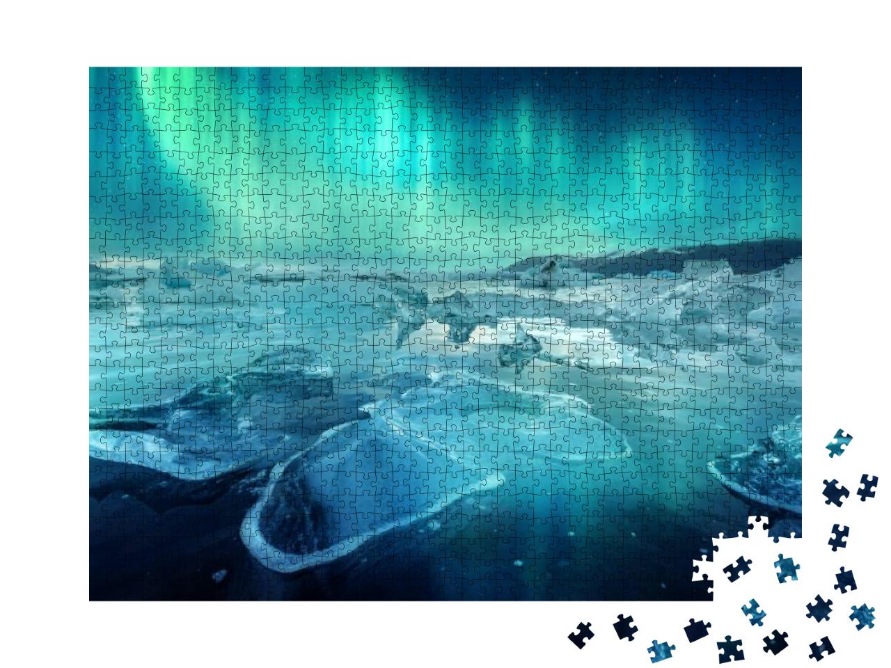 Aurora Borealis Northern Light & Icebergs in Jokulsarlon... Jigsaw Puzzle with 1000 pieces