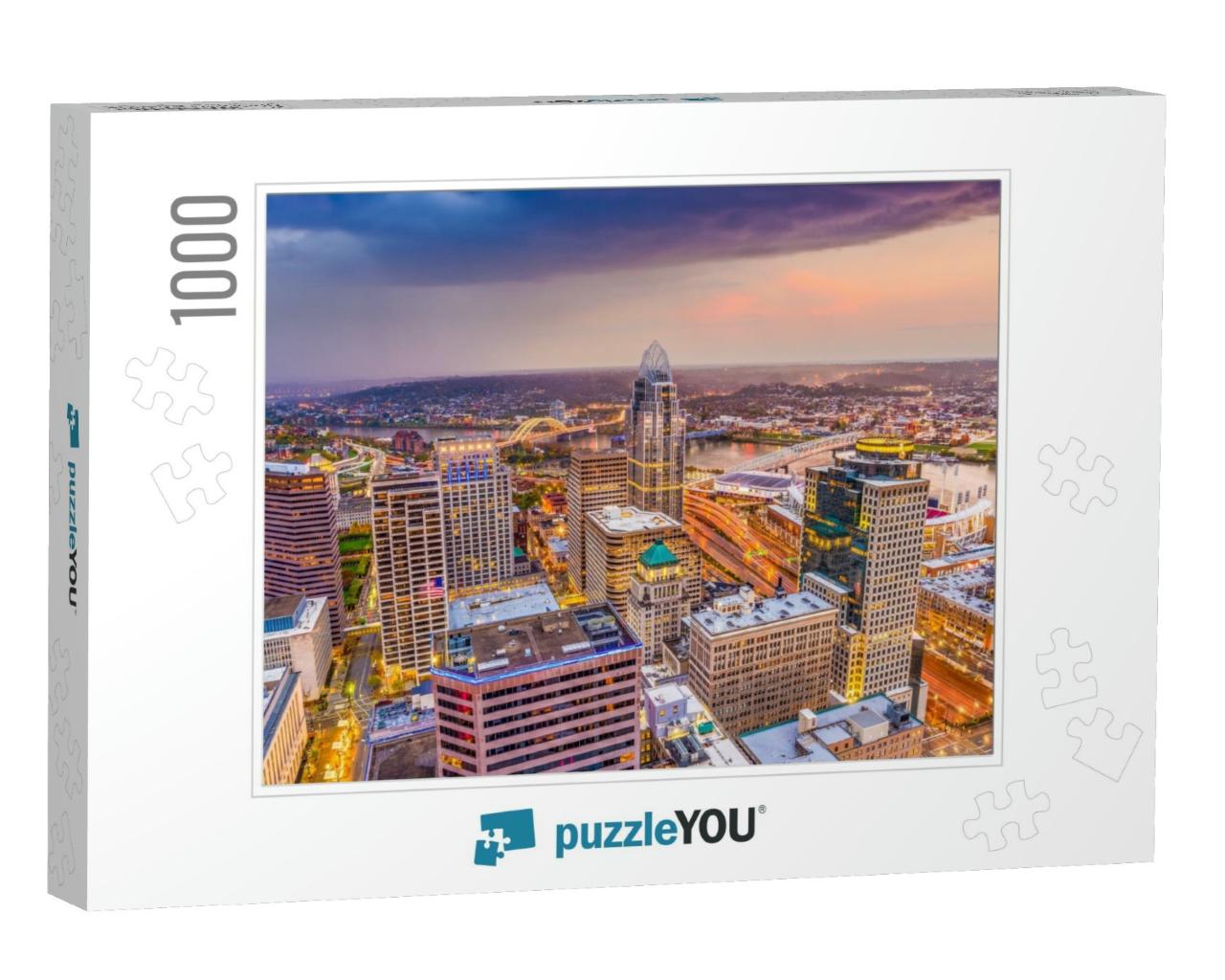 Cincinnati, Ohio, USA Skyline from Above At Dusk... Jigsaw Puzzle with 1000 pieces