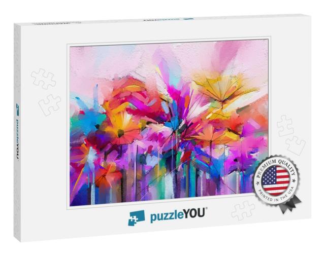 Abstract Colorful Oil, Acrylic Painting of Spring Flower... Jigsaw Puzzle