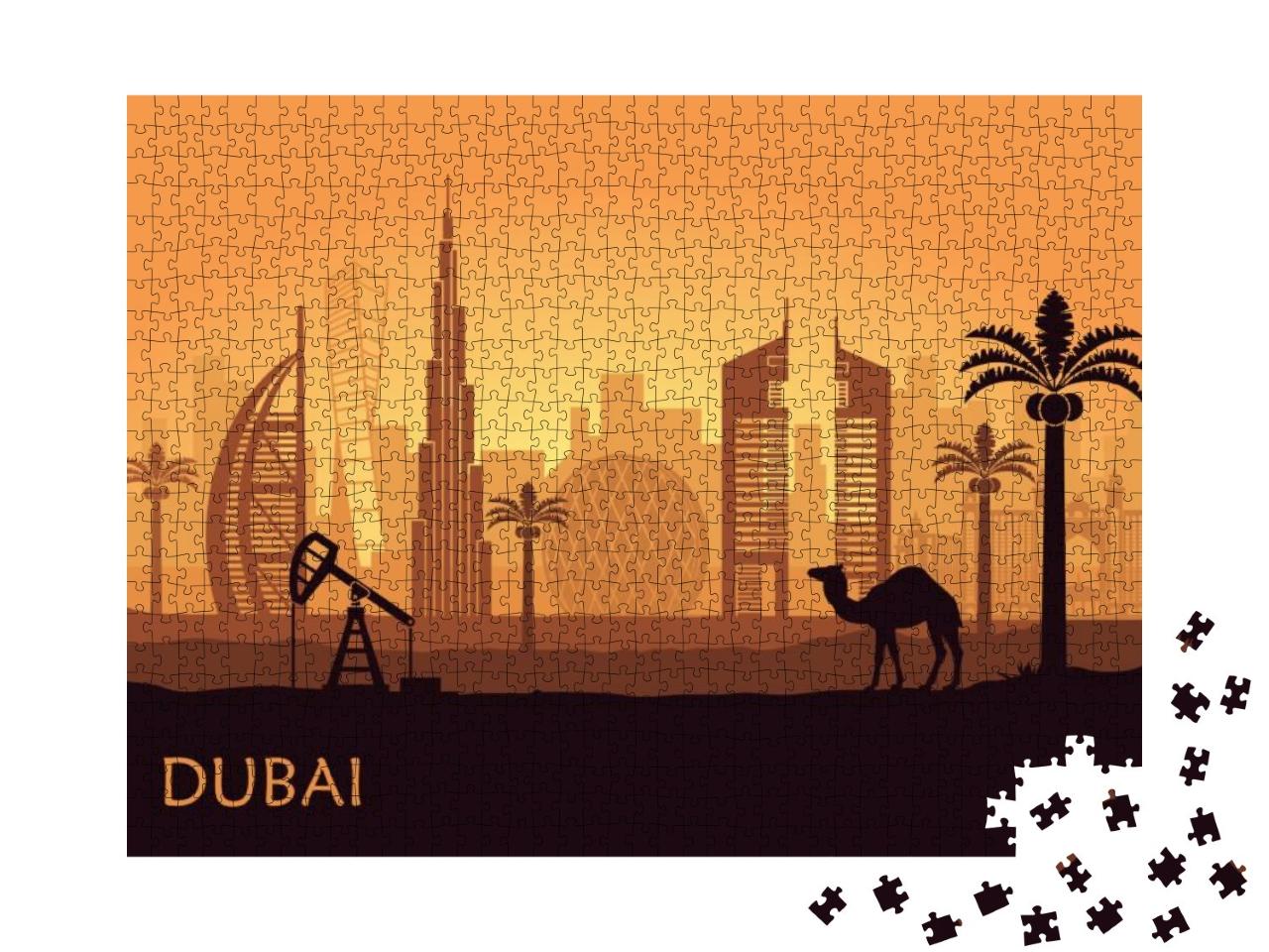 Abstract Skyline of Dubai At Dusk. United Arab Emirates... Jigsaw Puzzle with 1000 pieces