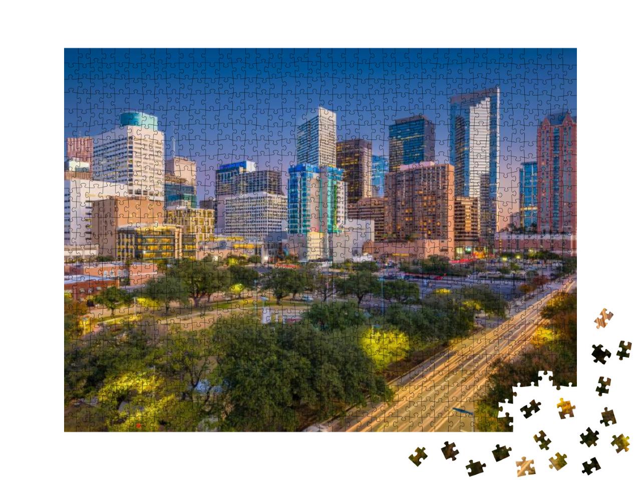 Houston, Texas, USA Downtown Park Skyline At Twilight... Jigsaw Puzzle with 1000 pieces