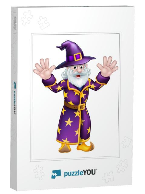 A Cartoon Halloween Wizard Character Waving with B... Jigsaw Puzzle