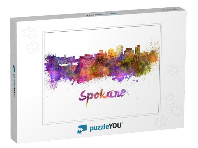 Spokane Skyline in Watercolor Splatters with Clipping Pat... Jigsaw Puzzle