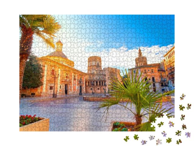 Valencia Spain Virgin Square Architecture with Sunrise... Jigsaw Puzzle with 1000 pieces